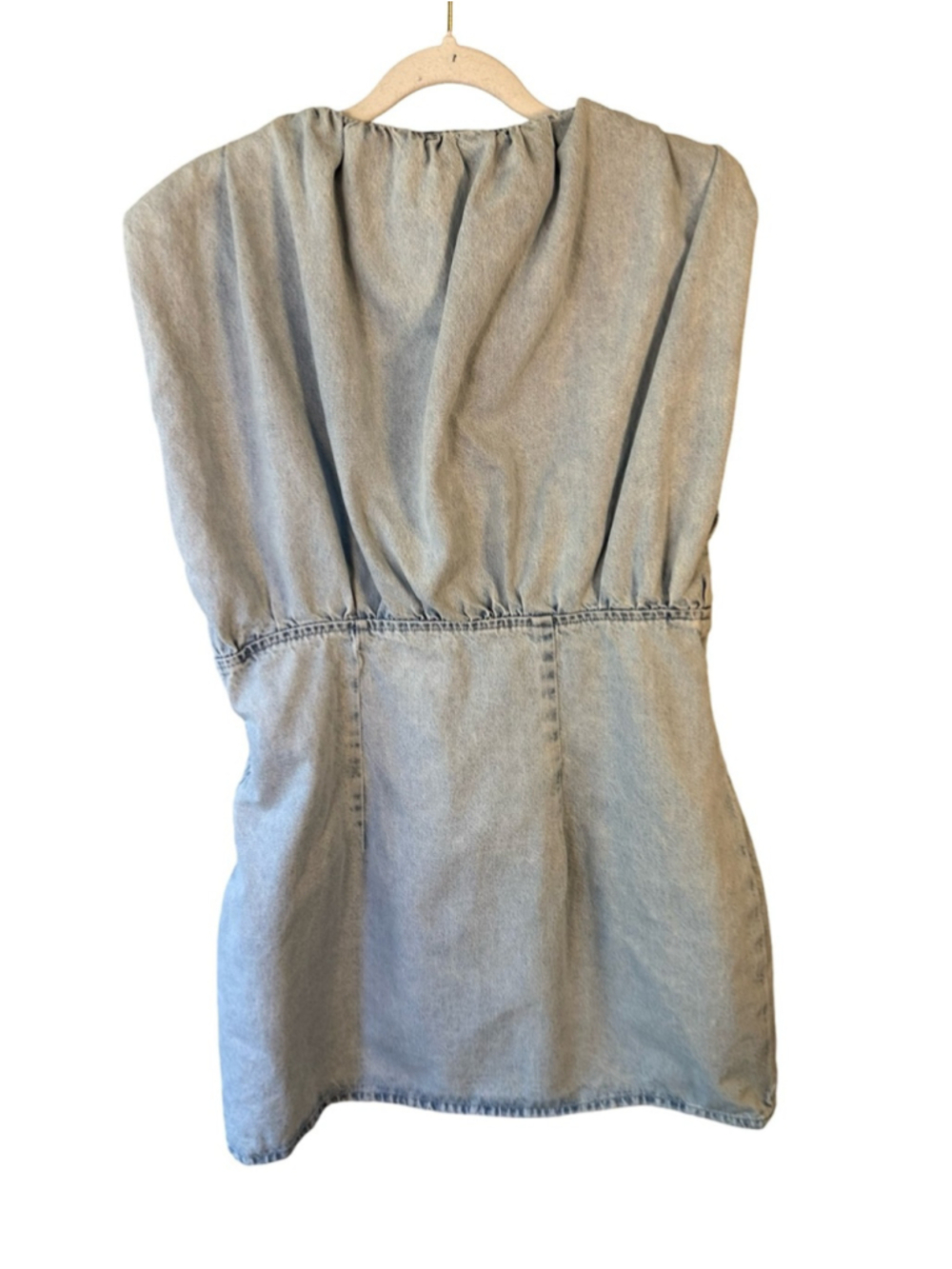 Zara Light Blue Denim Mini Dress with Statement Shoulders Size XL Y2K Minimalist - Picture 3 of 14